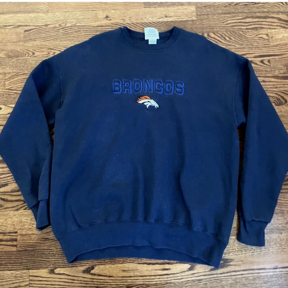Vintage 90s Lee Sport Denver Broncos Pullover Mens XL Navy Blue Sweatshirt NFL